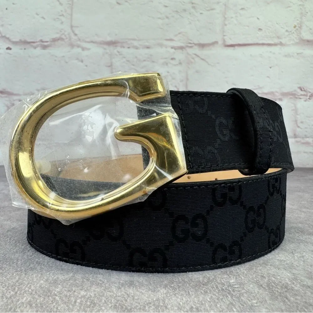 NEW Gucci Black GG Monogram Lurex Canvas Belt - Picture 1 of 13
